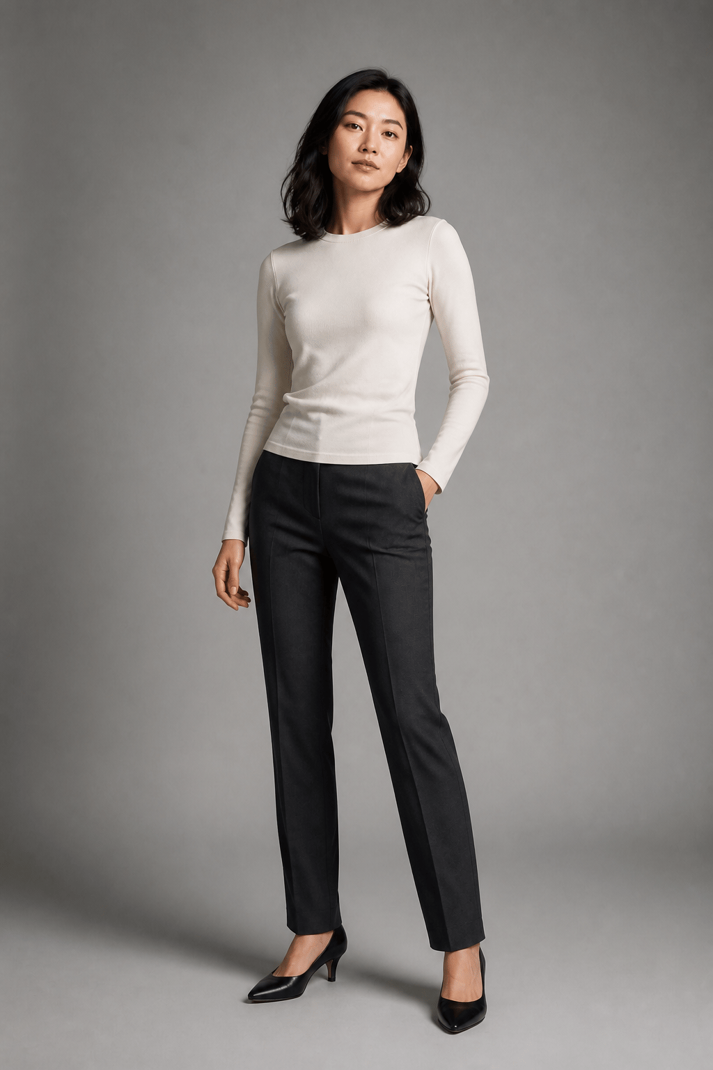 Synthetic model in a confident tilted-head editorial pose